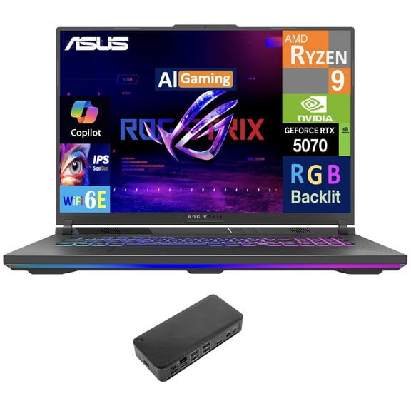 ASUS ROG Strix G18 Laptop 18in 240Hz WQXGA Display (AMD Ryzen 9 8940HX, NVIDIA GeForce RTX 5070 8GB, 64GB DDR5, 4TB PCIe SSD, RGB KB, WiFi 6E, Webcam, Bluetooth 5.4, Win 11 Pro) w/USB-C Dock