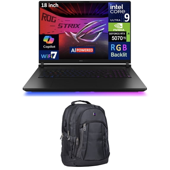 ASUS ROG Strix SCAR AI Gaming Laptop 18in 240Hz Mini LED WQXGA Display (Intel Ultra 9- 275HX, NVIDIA GeForce RTX 5070 Ti 12GB, 32GB DDR5, 2TB PCIe SSD, Per Key RGB KB, Win 11 Pro) w/Premium Backpack