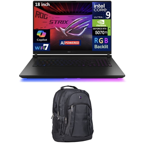 ASUS ROG Strix SCAR AI Gaming Laptop 18in 240Hz Mini LED WQXGA Display (Intel Ultra 9- 275HX, NVIDIA GeForce RTX 5070 Ti 12GB, 32GB DDR5, 4TB PCIe SSD, Per Key RGB KB, Win 11 Pro) w/Premium Backpack