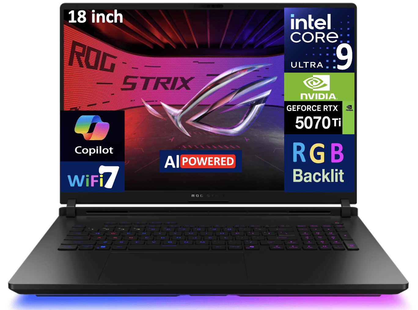 ASUS ROG Strix SCAR AI Gaming Laptop 18in 240Hz Mini LED WQXGA Display (Intel Ultra 9- 275HX, NVIDIA GeForce RTX 5070 Ti 12GB, 64GB DDR5, 2TB PCIe SSD, Per Key RGB KB, 2 Thunderbolt 5, Win 11 Pro)