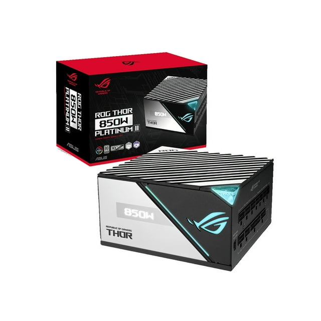 ASUS ROG Thor 850W Platinum II (850Watt, Fully Modular Power Supply, 80+ Platinum, Lambda A++ Certified, ROG heatsinks, 135mm PWM fan, 0dB Mode, OLED Panel, Sleeved Cables, Aura Sync)