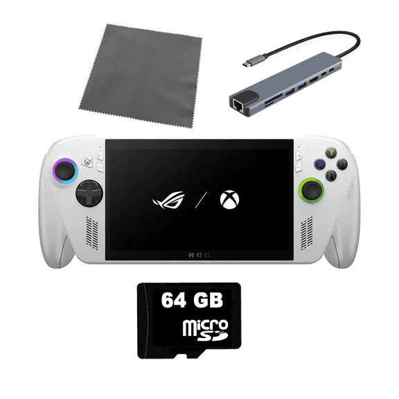 ASUS ROG XBOX Ally 8TB SSD AMD Ryzen Z2 A CPU Handheld Gaming Console 7-inch Touchscreen 120Hz, CyberEZQ 8 in 1 USB C Hub, 64GB MicroSD Card, 4 Accessories: 5 in 1 Bundle
