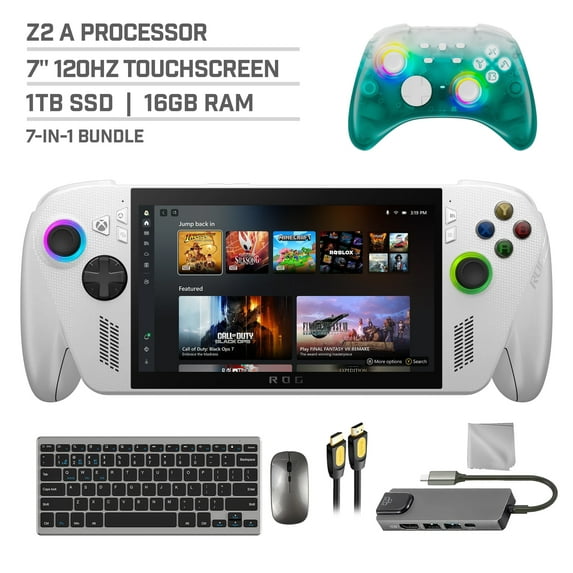 ASUS ROG Xbox Ally 1TB SSD AMD Ryzen Z2 A CPU Gaming Handheld 7-inch Touchscreen 120Hz, Mytrix Black Ice Wireless Pro Controller, Hub, Keyboard & Mouse Combo, 7 in 1 Bundle