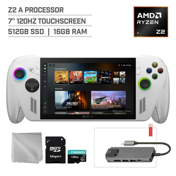ASUS ROG Xbox Ally 512GB AMD Ryzen Z2 A CPU Gaming Handheld 7-inch Touchscreen 120Hz, Mytrix Hub, 128GB MicroSD Card, 4 Accessories: 5 in 1 Bundle