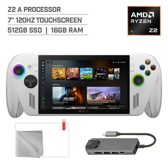 ASUS ROG Xbox Ally 512GB AMD Ryzen Z2 A CPU Gaming Handheld 7-inch Touchscreen 120Hz, Mytrix Hub, Screen Protector, 3 Accessories: 4 in 1 Bundle