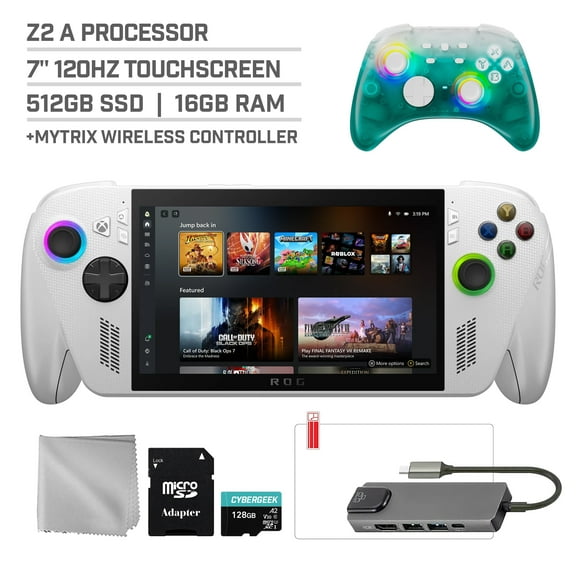 ASUS ROG Xbox Ally 512GB AMD Ryzen Z2 A CPU Gaming Handheld 7-inch Touchscreen 120Hz, Mytrix Black Ice Wireless Pro Controller, Hub, 128GB MicroSD Card, 5 Accessories: 6 in 1 Bundle