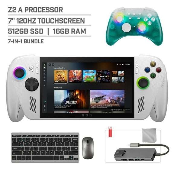 ASUS ROG Xbox Ally 512GB AMD Ryzen Z2 A CPU Gaming Handheld 7-inch Touchscreen 120Hz, Mytrix Black Ice Wireless Pro Controller, Hub, Keyboard & Mouse Combo, 7 in 1 Bundle