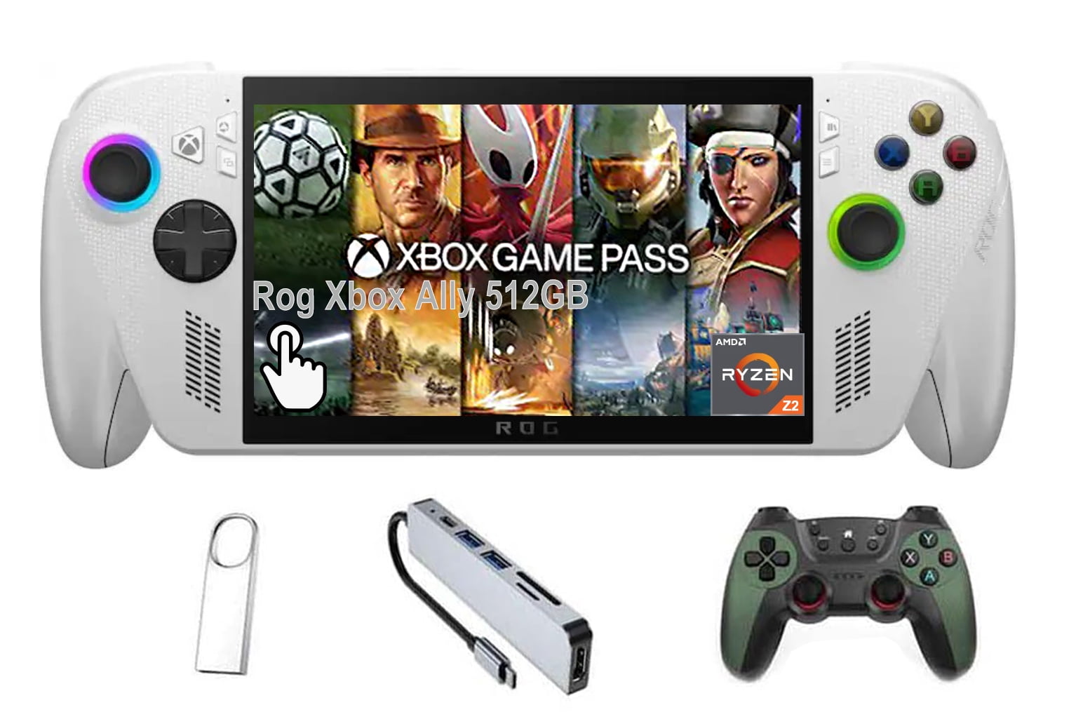 ASUS ROG Xbox Ally 7" FHD Gaming Handheld Console, 120Hz IPS LED Touch Screen, AMD Ryzen Z2 A Processor, 16GB with 512GB SSD, Windows 11, with 5ave 3-in-1 Kit
