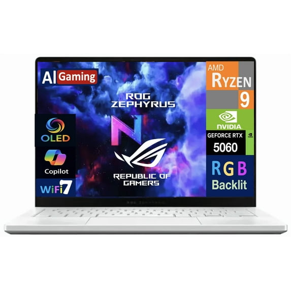 ASUS ROG Zephyrus AI Gaming Laptop 14.0in 120Hz OLED 2.8K Display (AMD Ryzen 9 270, NVIDIA GeForce RTX 5060 8GB, 16GB LPDDR5X, 1TB PCIe SSD, RGB KB, WiFi 7, Webcam, Bluetooth 5.4, Win 11 Pro)