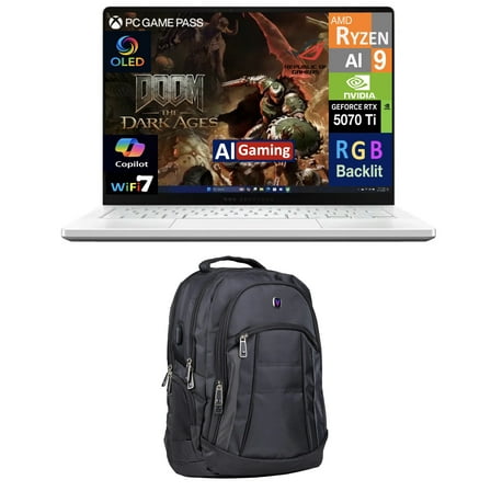 ASUS ROG Zephyrus AI Gaming Laptop 14.0in 120Hz OLED 2.8K Display (AMD Ryzen AI 9 HX 370, NVIDIA GeForce RTX 5070 Ti 12GB, 32GB LPDDR5X, 2TB PCIe SSD, RGB KB, WiFi 7, Win 11 Pro) w/Premium Backpack
