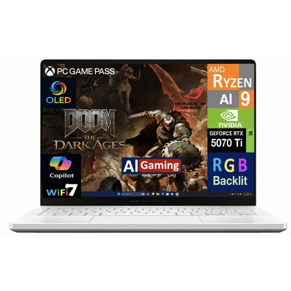 ASUS ROG Zephyrus AI Gaming Laptop 14.0in 120Hz OLED 2.8K Display (AMD Ryzen AI 9 HX 370, NVIDIA GeForce RTX 5070 Ti 12GB, 32GB LPDDR5X, 4TB PCIe SSD, RGB KB, WiFi 7, Webcam, Win 11 Home)