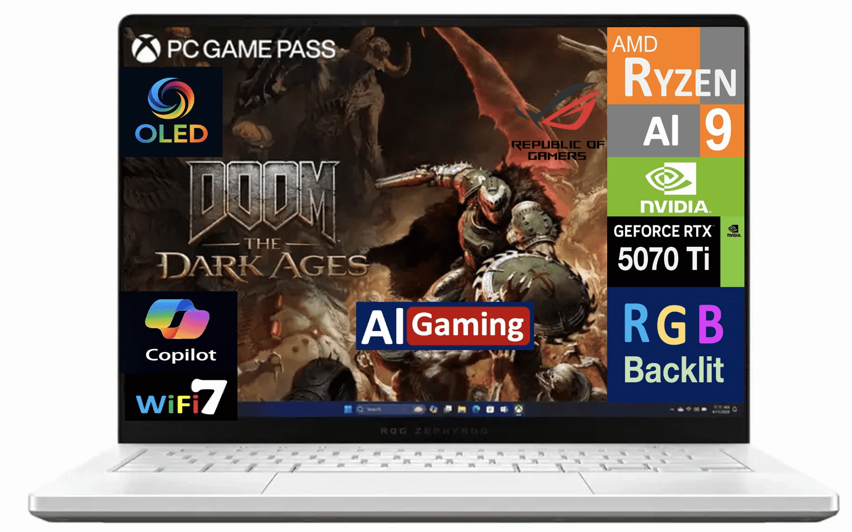 ASUS ROG Zephyrus AI Gaming Laptop 14.0in 120Hz OLED 2.8K Display (AMD Ryzen AI 9 HX 370, NVIDIA GeForce RTX 5070 Ti 12GB, 32GB LPDDR5X, 8TB PCIe SSD, RGB KB, WiFi 7, Webcam, Win 11 Home)