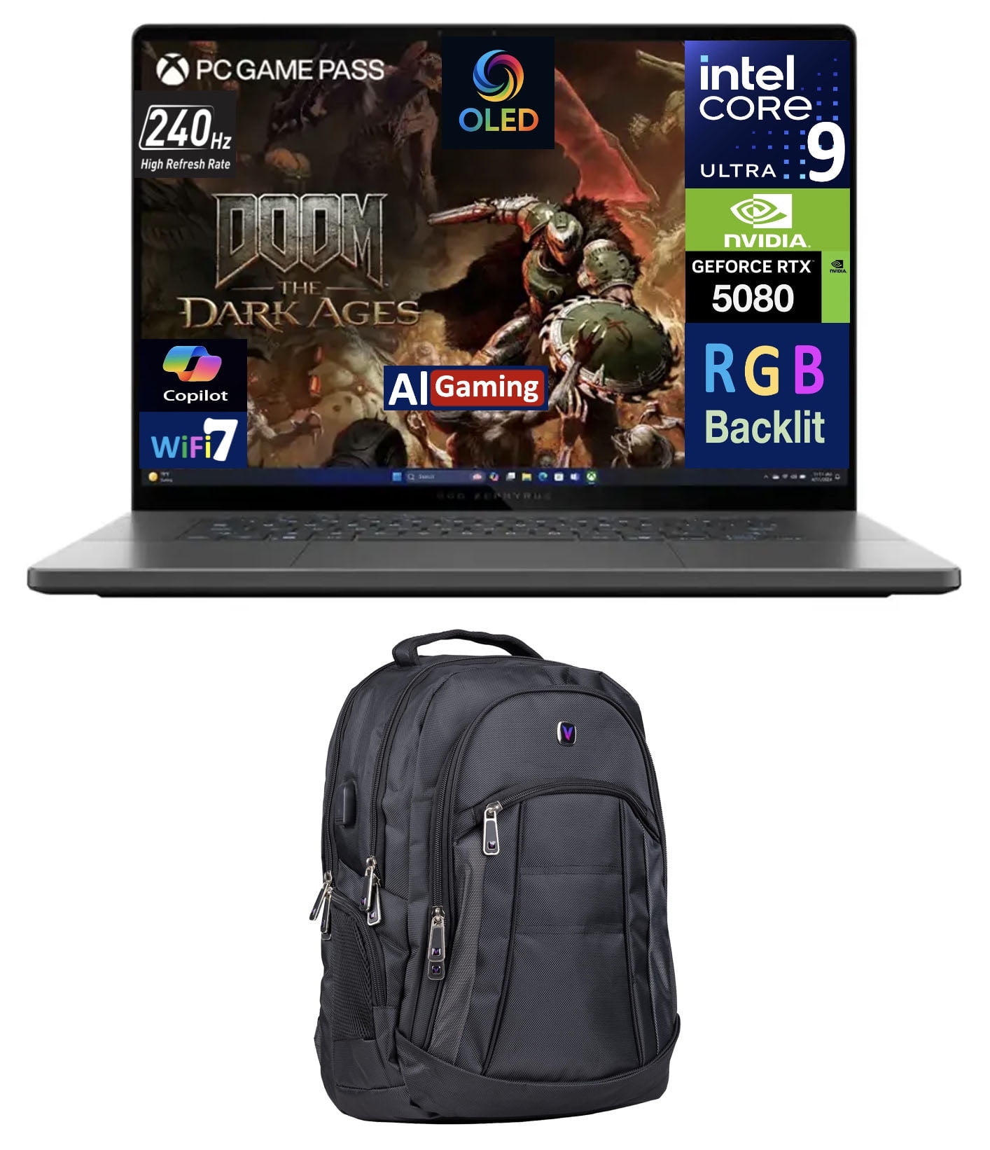 ASUS ROG Zephyrus AI Gaming Laptop 16.0in 240Hz OLED WQXGA Display (Intel Ultra 9-285H, NVIDIA GeForce RTX 5080 16GB, 32GB LPDDR5X, 2TB PCIe SSD, RGB KB, Thunderbolt 4, Win 11 Pro) w/Premium Backpack