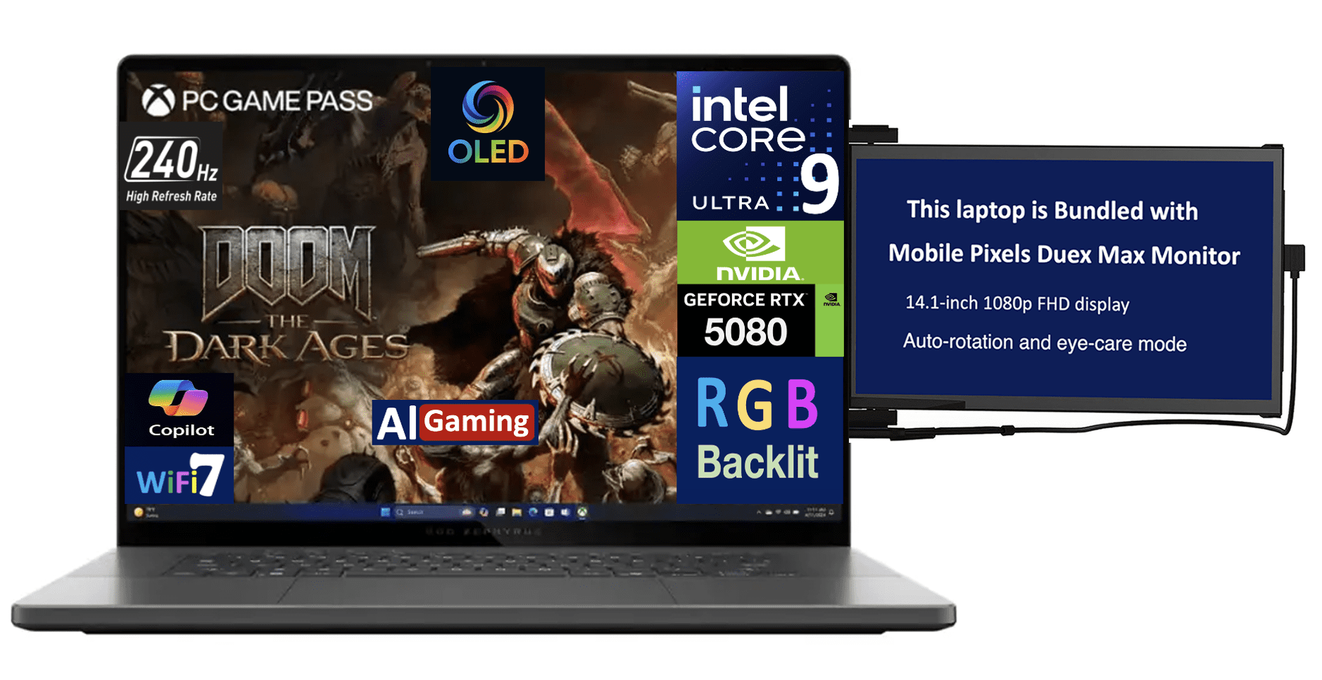 ASUS ROG Zephyrus AI Gaming Laptop 16.0in 240Hz OLED WQXGA Display (Intel Ultra 9-285H, NVIDIA GeForce RTX 5080 16GB, 32GB LPDDR5X, 4TB PCIe SSD, RGB KB, Win 11 Home) w/Duex Max DS Monitor