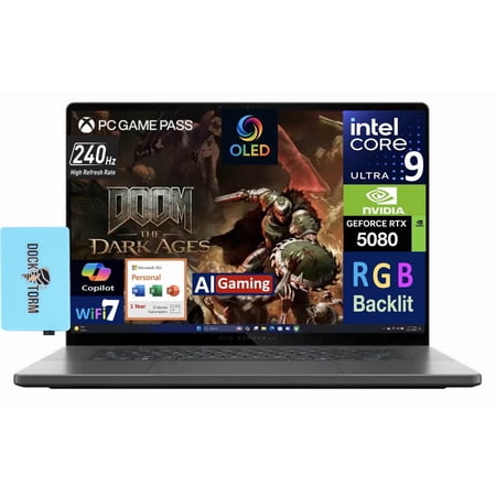 ASUS ROG Zephyrus AI Gaming Laptop 16.0in 240Hz OLED WQXGA Display (Intel Ultra 9-285H, NVIDIA GeForce RTX 5080 16GB, 32GB LPDDR5X, Win 11 Home) w/Microsoft 365 Personal , DKZ USB Port Expander