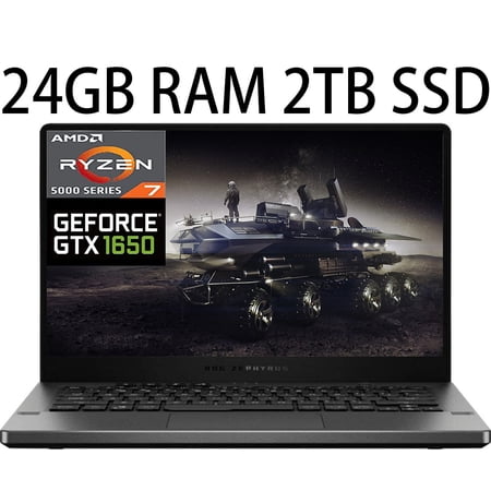 ASUS ROG Zephyrus G14 14 Gaming laptop, AMD Ryzen 7 5800HS 8-Core, NVIDIA GeForce GTX 1650 Graphics (4GB GDDR6), 24GB DDR4 2TB PCIe SSD, 14.0" Full HD (1920x1080) Display, Windows 11