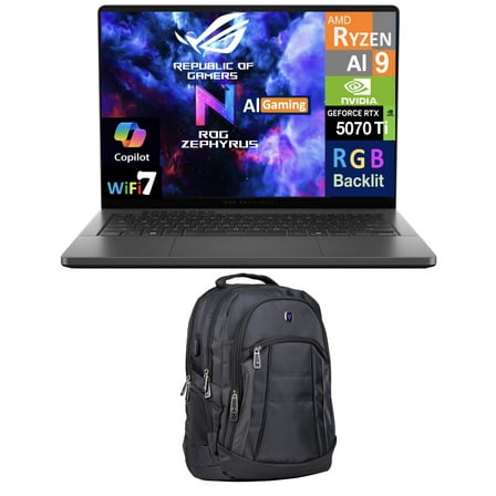 ASUS ROG Zephyrus G14 AI Gaming Laptop 14.0in 120Hz 2.8K Display (AMD Ryzen AI 9 HX 370, GeForce RTX 5070 Ti 12GB, 32GB LPDDR5X, 4TB PCIe SSD, RGB KB, WiFi 7, Webcam, Win 11 Pro) w/Premium Backpack