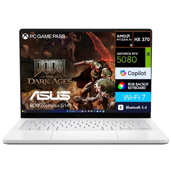 ASUS ROG Zephyrus G14 AI Gaming Laptop 14.0in 120Hz OLED 2.8K Display (AMD Ryzen AI 9 HX 370, NVIDIA GeForce RTX 5080 16GB, 32GB LPDDR5X, 2TB SSD, RGB KB, WiFi 7, Webcam, Bluetooth 5.4, Win 11 Home)