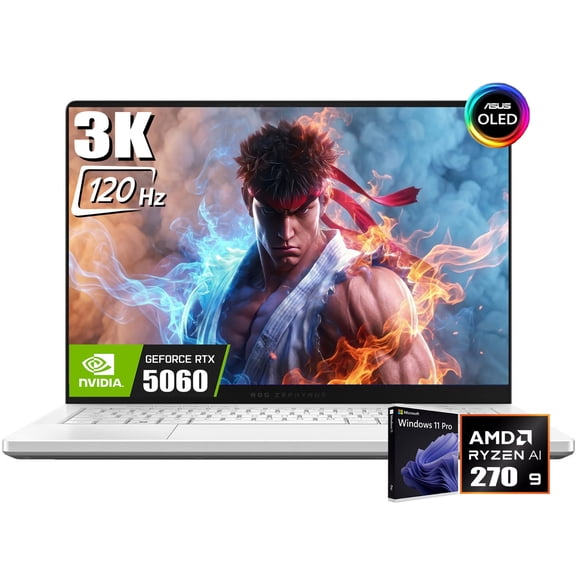 ASUS ROG Zephyrus G14 Gaming Laptop, 14" 2880 x 1800 3K 120Hz ROG Nebula Display, AMD Ryzen 9 270, NVIDIA GeForce RTX 5060 8GB GDDR7, RGB Backlit KB, Win11 Pro(16GB DDR5 - 1TB SSD)