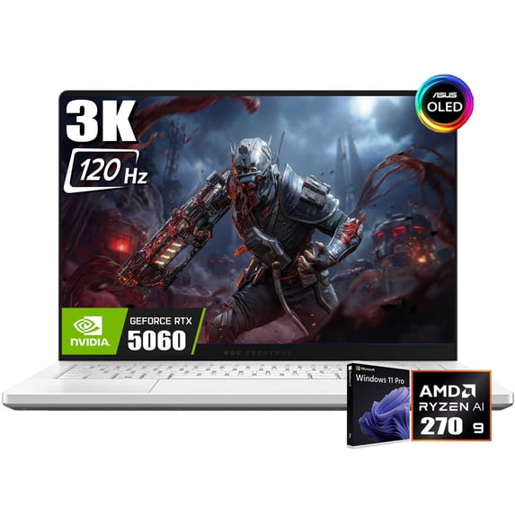 ASUS ROG Zephyrus G14 Gaming Laptop, 14" 2880 x 1800 3K 120Hz ROG Nebula Display, AMD Ryzen 9 270, NVIDIA GeForce RTX 5060 8GB GDDR7, RGB Backlit KB, Win11 Pro(16GB DDR5 | 2TB SSD)