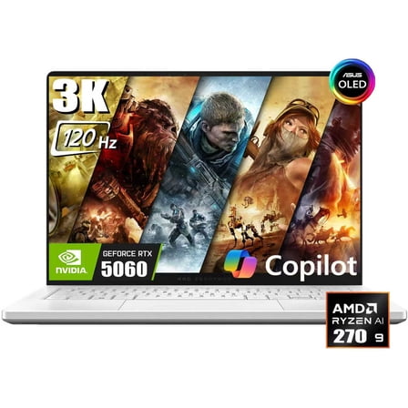 ASUS ROG Zephyrus G14 Gaming Laptop, 14" 2880 x 1800 3K 120Hz ROG Nebula Display, AMD Ryzen 9 270, NVIDIA GeForce RTX 5060 8GB GDDR7, RGB Backlit KB, Win11 Home(16GB DDR5 / 1TB SSD)