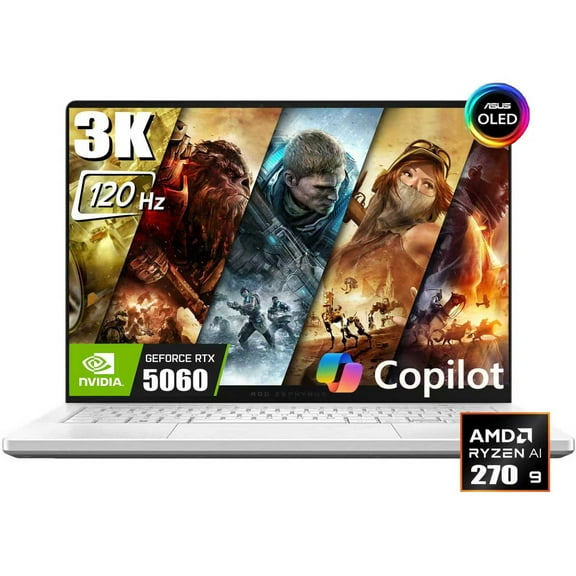 ASUS ROG Zephyrus G14 Gaming Laptop, 14" 2880 x 1800 3K 120Hz ROG Nebula Display, AMD Ryzen 9 270, NVIDIA GeForce RTX 5060 8GB GDDR7, RGB Backlit KB, Win11 Home(16GB DDR5 / 1TB SSD)