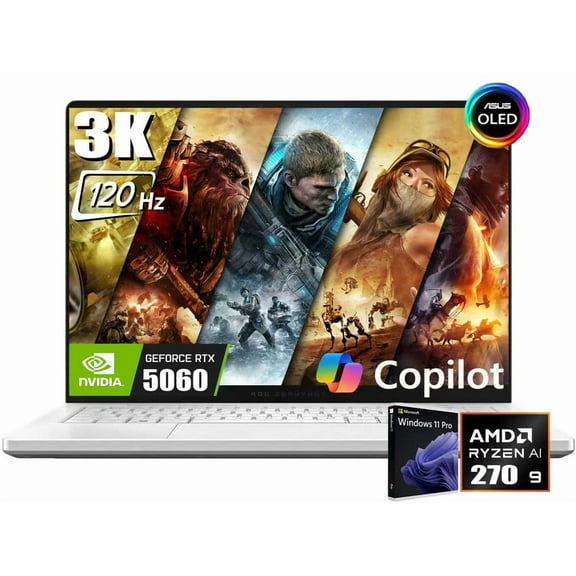 ASUS ROG Zephyrus G14 Gaming Laptop, 14" 2880 x 1800 3K 120Hz ROG Nebula Display, AMD Ryzen 9 270, NVIDIA GeForce RTX 5060 8GB GDDR7, RGB Backlit KB, Win11 Pro(16GB DDR5 / 1TB SSD)