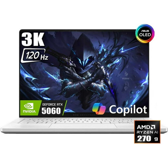 ASUS ROG Zephyrus G14 Gaming Laptop, 14" 2880 x 1800 3K 120Hz ROG Nebula Display, AMD Ryzen 9 270, NVIDIA GeForce RTX 5060 8GB GDDR7, RGB Backlit KB, Win11 Home(16GB DDR5 | 1TB SSD)