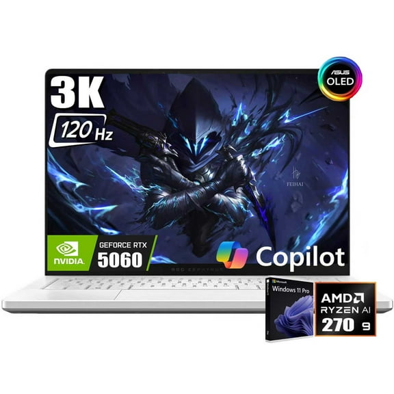 ASUS ROG Zephyrus G14 Gaming Laptop, 14" 2880 x 1800 3K 120Hz ROG Nebula Display, AMD Ryzen 9 270, NVIDIA GeForce RTX 5060 8GB GDDR7, RGB Backlit KB, Win11 Pro(16GB DDR5 | 2TB SSD)