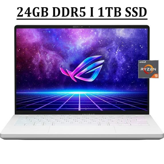 ASUS ROG Zephyrus G14 Gaming Laptop 14" WQXGA 120Hz IPS Anti-glare Display AMD Octa-Core Ryzen 9 6900HS Processor 24GB DDR5 1TB SSD Radeon RX6700S 8GB Graphic RGB Backlit USB-C HDMI Dolby Win11 White