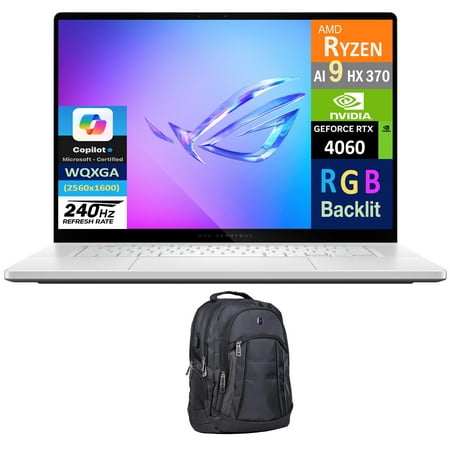 ASUS ROG Zephyrus G16 Gaming Laptop 16.0in 240Hz AMOLED WQXGA Display (AMD Ryzen AI 9 HX 370, GeForce RTX 4060 8GB, 16GB LPDDR5X, 2TB PCIe SSD, RGB KB, WiFi 7, Webcam, Win 11 Home) w/Premium Backpack