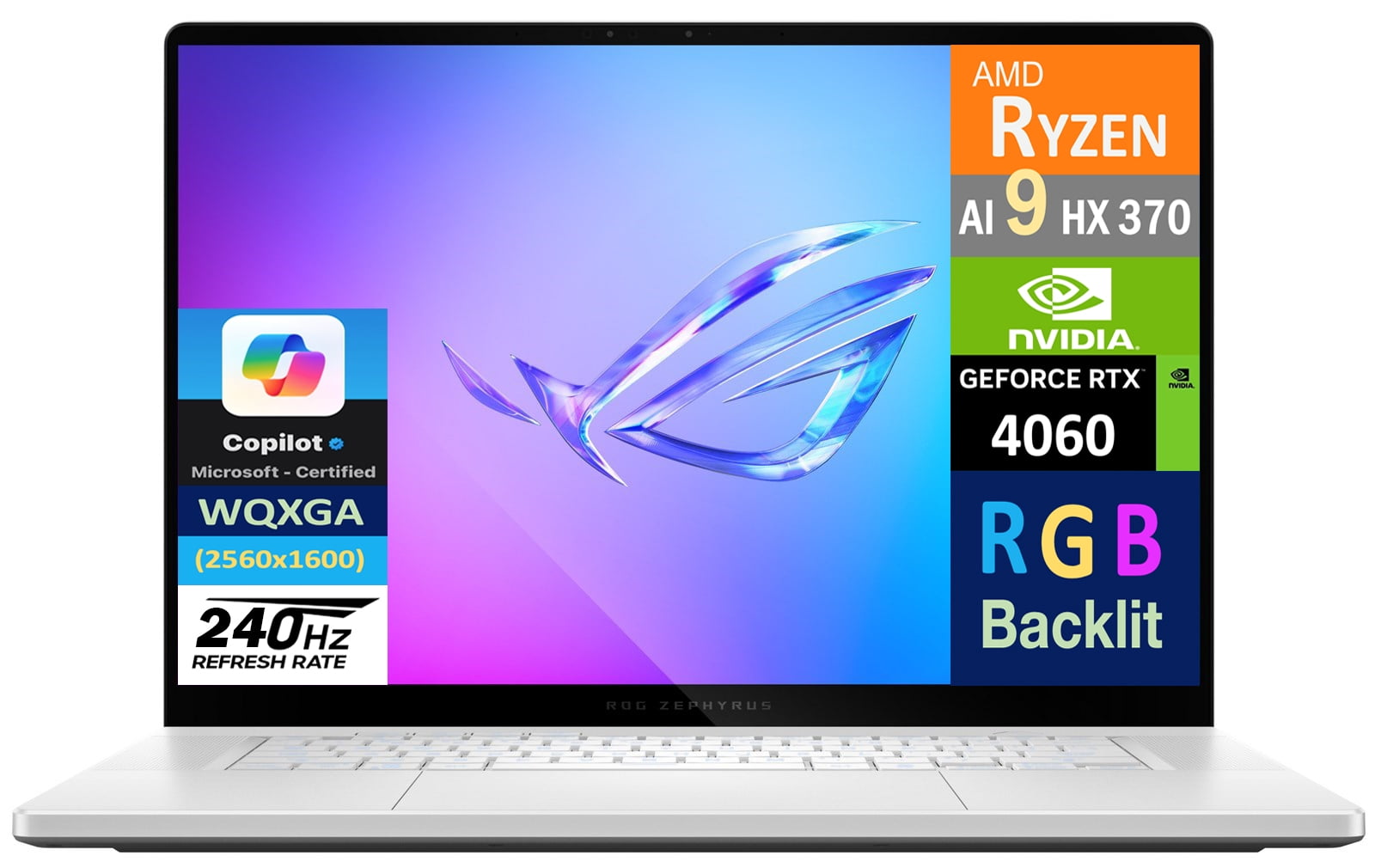 ASUS ROG Zephyrus G16 Gaming Laptop 16.0in 240Hz AMOLED WQXGA Display (AMD Ryzen AI 9 HX 370, GeForce RTX 4060 8GB, 16GB LPDDR5X, 2x512GB PCIe SSD (1TB), RGB KB, WiFi 7, Webcam, Win 11 Home)