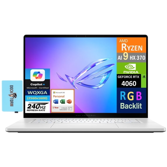ASUS ROG Zephyrus G16 Gaming Laptop 16.0in 240Hz AMOLED WQXGA Display (AMD Ryzen AI 9 HX 370, GeForce RTX 4060 8GB, 16GB LPDDR5X, Win 11 Home) w/Microsoft 365 Personal , DKZ USB Port Expander