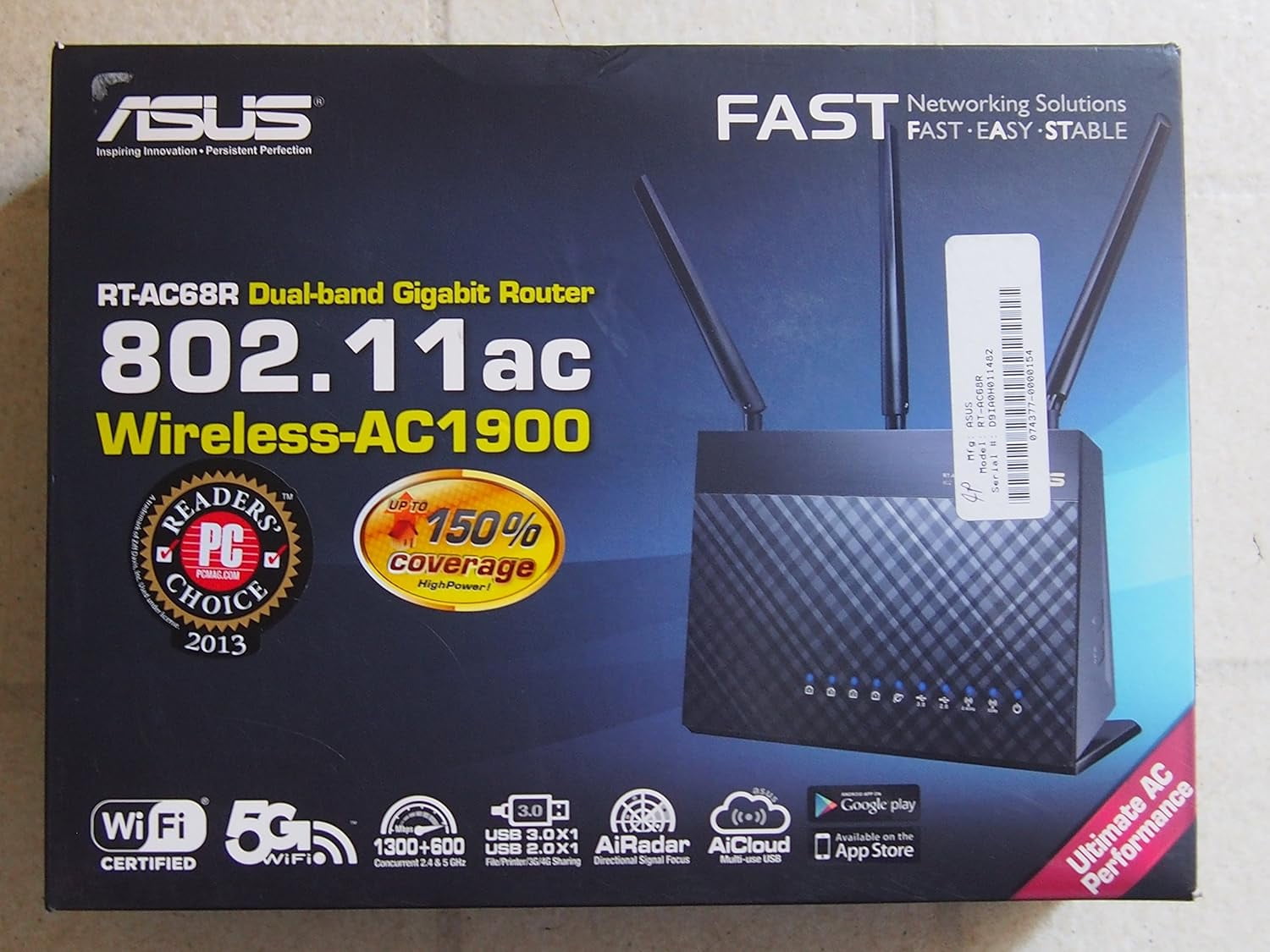 ASUS (RTAC68R) WirelessAC1900 DualBand Gigabit Router