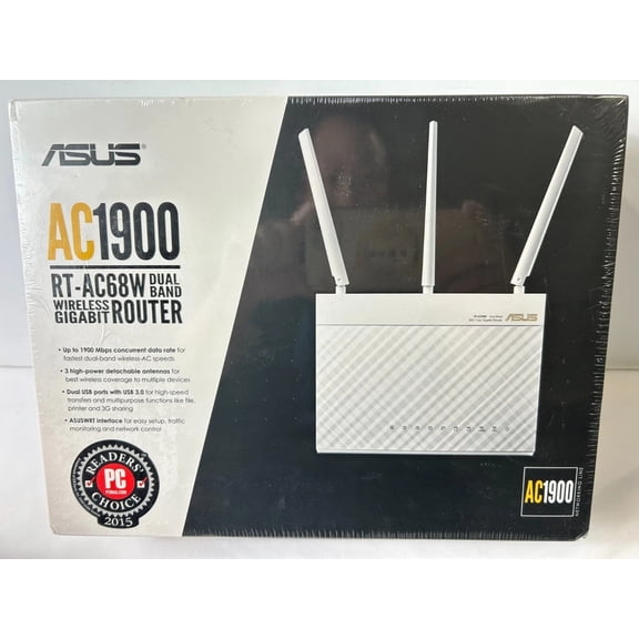 ASUS RT-AC68W AC1900 Dual-Band Wireless Gigabit Wi-Fi Router, White, New Sealed