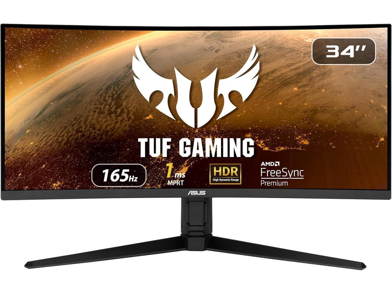 ASUS TUF 34 Inch Curved Gaming Monitor - WQHD (3440x1440), 165Hz, 1ms, Extreme Low Motion Blur, FreeSync Premium, Eye Care, Height Adjustable, DisplayHDR 400, DisplayPort, HDMI, USB - VG34VQL1B