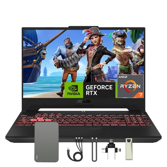 ASUS TUF A15 15.6" FHD 144Hz Gaming Laptop, AMD Ryzen 7-6800H, 16GB DDR5 RAM, 1TB PCIe SSD, GeForce RTX 3050 Ti 4GB GDDR6, Windows 11, RGB Backlit Keyboard, Gray, 128GB Docking Station Set