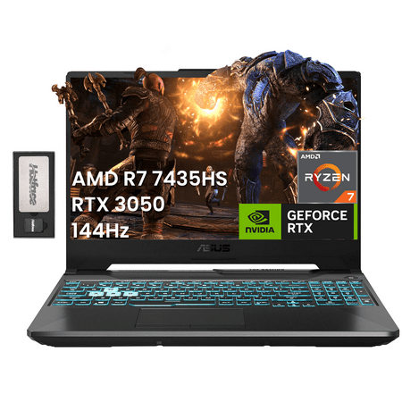 ASUS TUF A15 15.6" FHD 144Hz Gaming Laptop, AMD Ryzen 7 7435HS, NVIDIA GeForce RTX 3050, 64GB DDR5, 2TB SSD, Backlit Keyboard, Wi-Fi 6, Win 11 Pro, Black, 256GB Docking Station Set