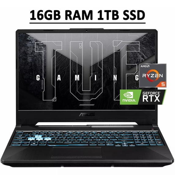 ASUS TUF A15 Gaming Laptop Computer 15.6" FHD 144Hz IPS Display AMD 6-Core Ryzen 5 5600H 16GB RAM 1TB SSD NVIDIA GeForce RTX 3050Ti 4GB RGB Backlit Keyboard USB-C HDMI WiFi6 Win10 Black