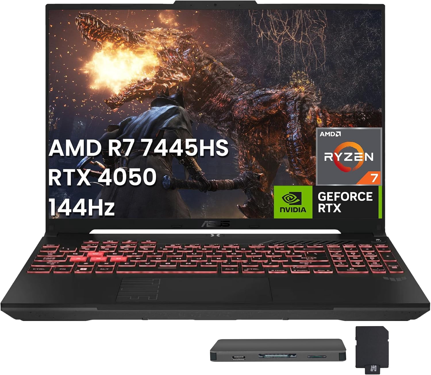 ASUS TUF A16 16" WUXGA 144Hz Gaming Laptop, AMD Ryzen 7 7445HS, 16GB DDR5, 512GB SSD, NVIDIA GeForce RTX 4050, 1-Zone RGB Backlit Keyboard, Win 11, Gray, 1TB Docking Station Set