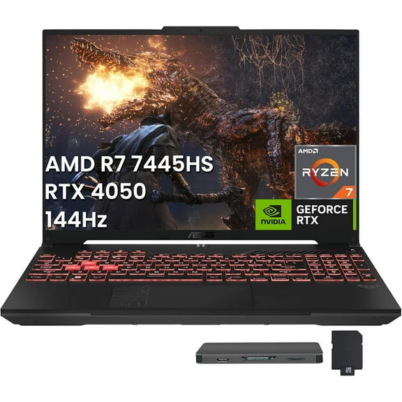 ASUS TUF A16 16" WUXGA 144Hz Gaming Laptop, AMD Ryzen 7 7445HS, 32GB DDR5, 2TB SSD, NVIDIA GeForce RTX 4050, 1-Zone RGB Backlit Keyboard, Win 11, Gray, 1TB Docking Station Set