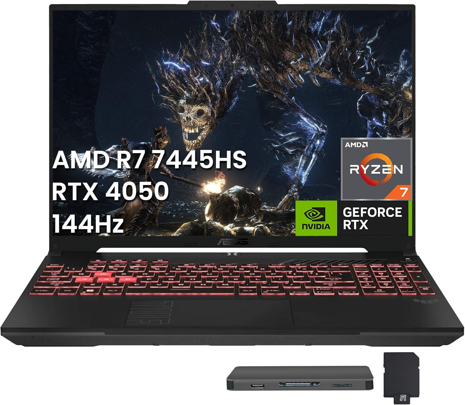 ASUS TUF A16 16" WUXGA 144Hz Gaming Laptop, AMD Ryzen 7 7445HS, 64GB DDR5, 2TB SSD, NVIDIA GeForce RTX 4050, 1-Zone RGB Backlit Keyboard, Win 11 Pro, Gray, 1TB Docking Station Set