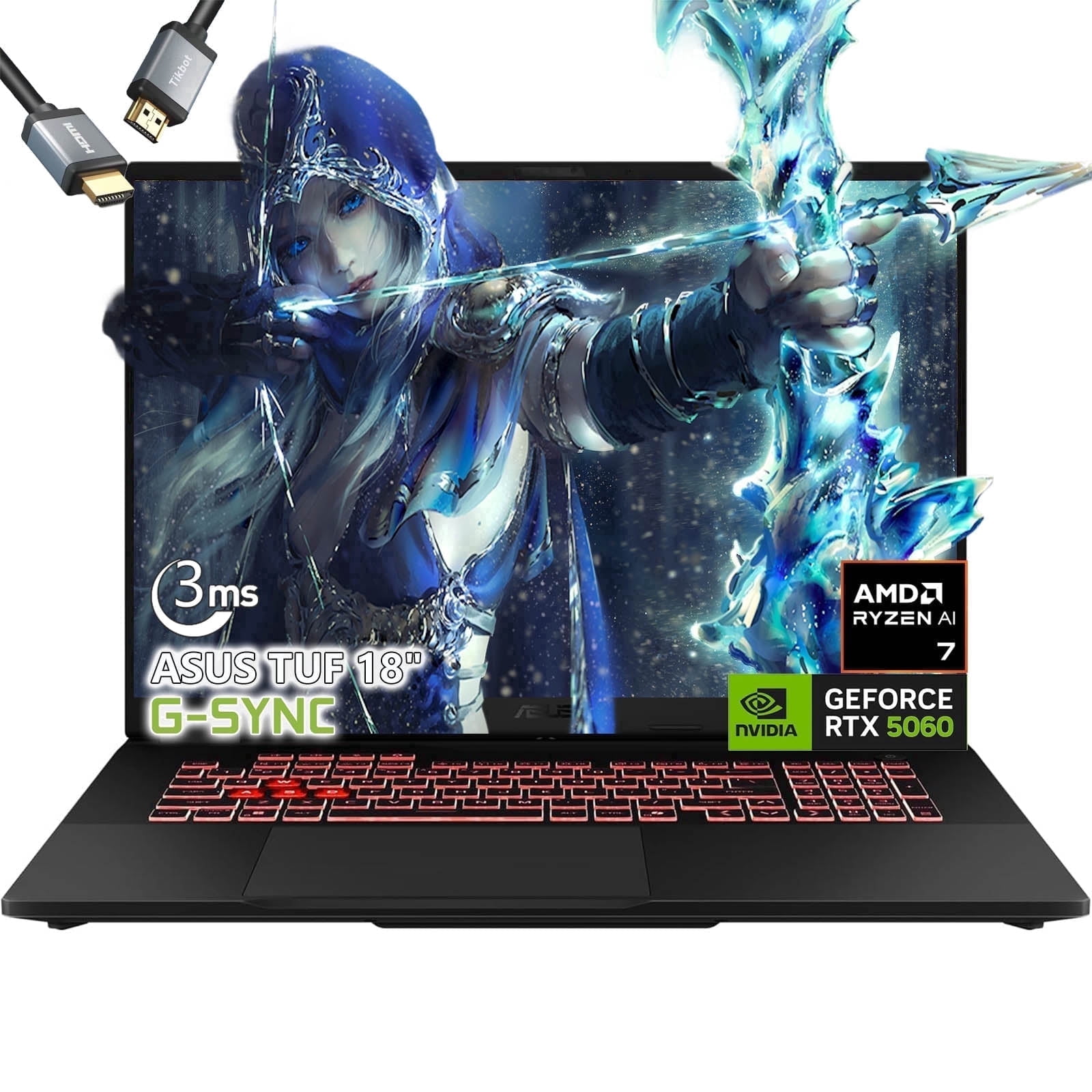 ASUS TUF A18 inch Gaming Laptop - AMD Ryzen 7 260 Beat i9-13905H - NVIDIA RTX 5060 - 18" WUXGA Display - 32GB RAM - 1TB SSD -RGB Backlit Keyboard - FHD Camera -Portatil Gamer PC