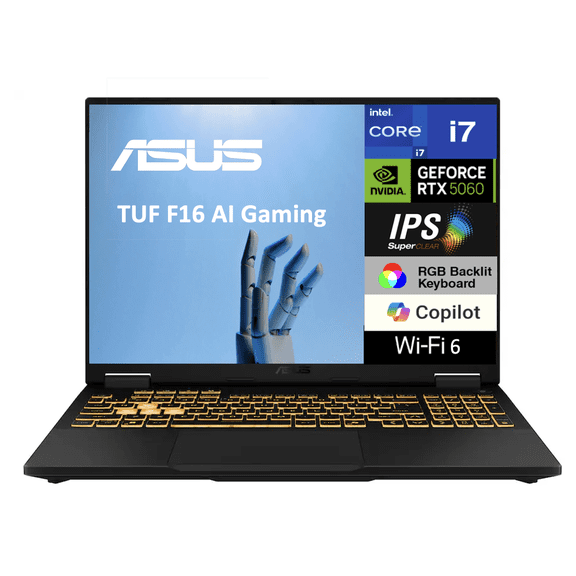 ASUS TUF F16 AI Gaming Laptop 16.0in 165Hz IPS WUXGA Display (Intel i7-14650HX, NVIDIA GeForce RTX 5060 8GB, 32GB DDR5, 1TB PCIe SSD, RGB KB, Thunderbolt 4, WiFi 6E, Webcam, Bluetooth 5.4, Win 11 Pro)