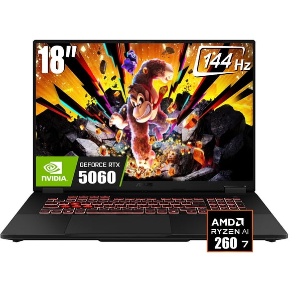 ASUS TUF FA8 Gaming Laptop, 18" 1920 x 1200 FHD+ 144Hz IPS LCD Display, AMD Ryzen 7 260, GeForce RTX 5060 8GB GDDR7, RGB Backlit KB, WiFi 6E, Win11 Home(16GB DDR5 | 1TB SSD)