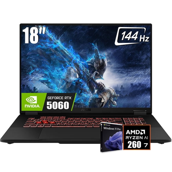 ASUS TUF FA8 Gaming Laptop, 18" 1920 x 1200 FHD+ 144Hz IPS LCD Display, AMD Ryzen 7 260, GeForce RTX 5060 8GB GDDR7, RGB Backlit KB, WiFi 6E, Win11 Pro(32GB DDR5 - 2TB SSD)
