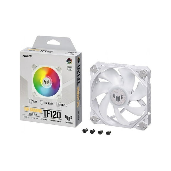 ASUS TUF GAMING TF120 ARGB WHITE EDITION Chassis Fan 3-Pin Customizable LEDs Blade, Advanced Fluid Dynamic Bearing,120mm PWM Control, Anti-vibration Pads, Double-layer LED Array for Computer Case
