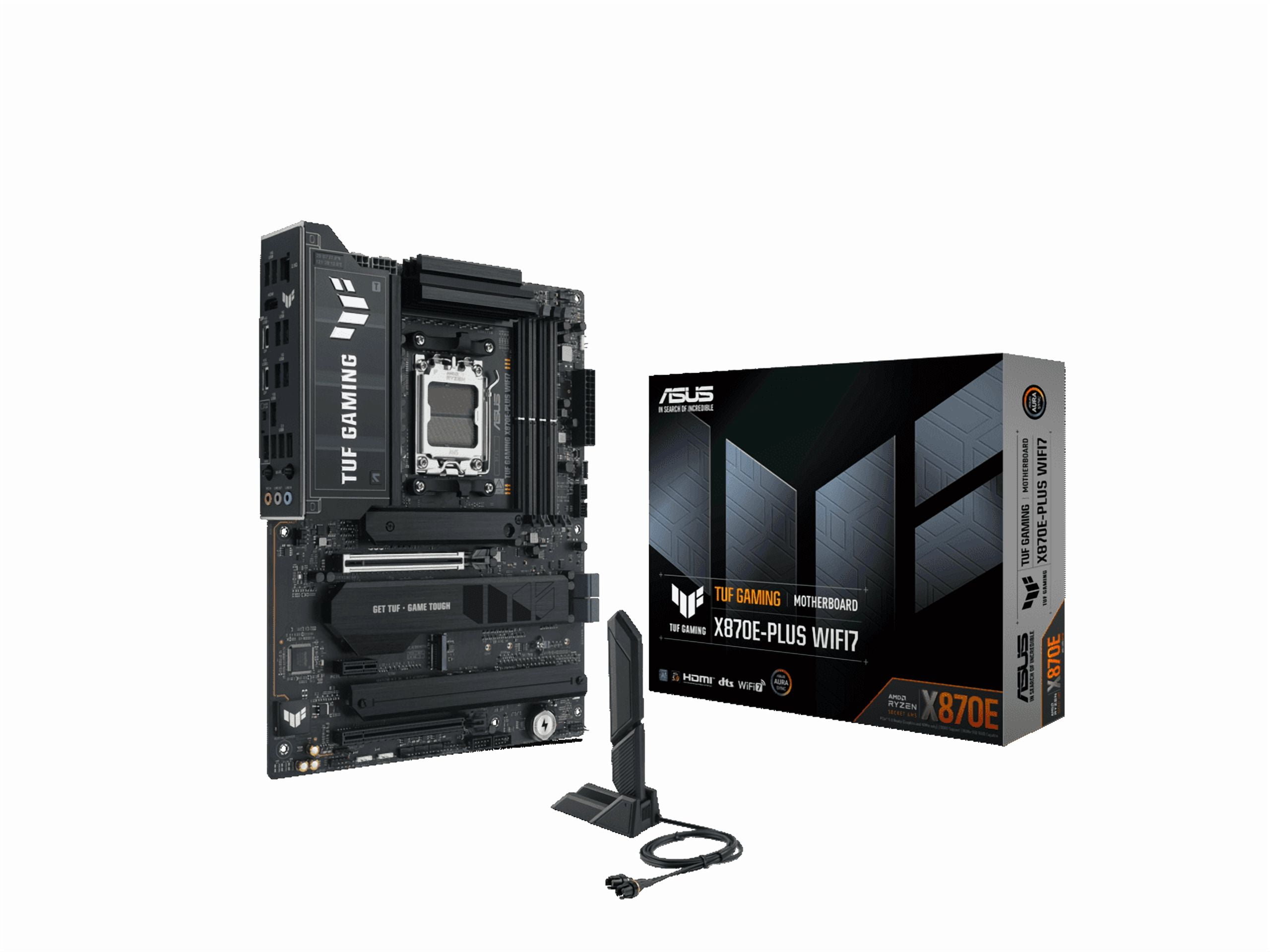 ASUS TUF GAMING X870E-PLUS WIFI7 AMD X870E ATX Motherboard with 16+2+1 80A Power Stages, DDR5 Support with AEMP, PCIe 5.0 x16 with PCIe Slot Q-Release Slim, Four M.2 Slots, WiFi 7 with ASUS WiFi Q-Ant