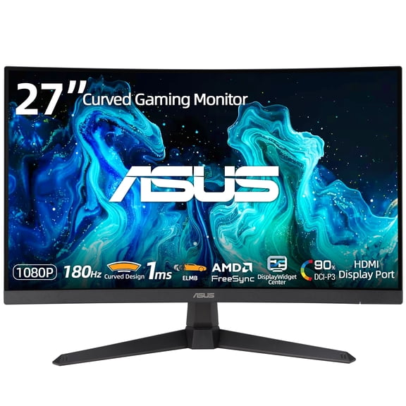ASUS TUF Gaming 27-inch Curved Gaming Monitor, 1080p Full HD, 180Hz, 1ms GTG, Fast VA, HDR, Dual HDMI 2.0, DisplayPort 1.2, Adaptive-Sync