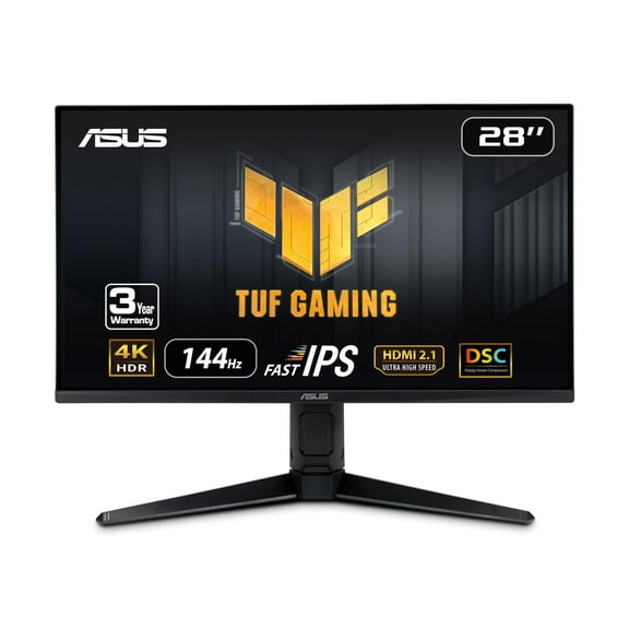 ASUS TUF Gaming 28" 4K 144HZ DSC HDMI 2.1, Monitor (VG28UQL1A) - UHD (3840 x 2160), Fast IPS, 1ms, Extreme Low Motion Blur Sync, G-SYNC Compatible, FreeSync Premium, Eye Care, DCI-P3 90%,BLACK